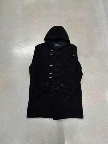 블랙 더플 코트 후드 부착