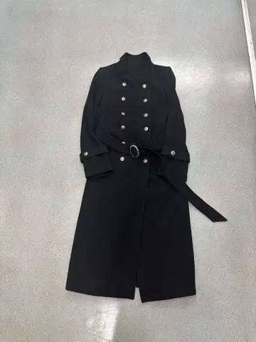 블랙 더블 브레스트 롱 코트