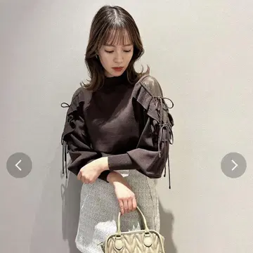 dazzlin 더블 리본 프릴 시어 오픈 니트 브라운 미사용 새상품