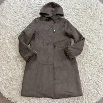 URBAN RESEARCH ROSS 울 혼방 후드 부착 롱 코트 그레이지