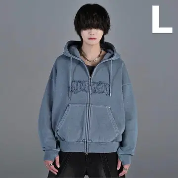 ADRER 헤비웨이트 로고 세미 숏 빈티지 더블 지퍼 후드티