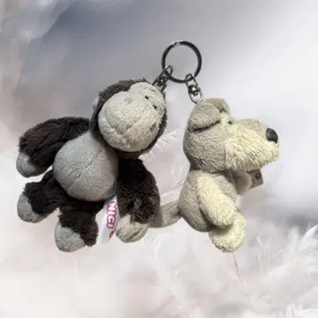 고릴라와 강아지 봉제 인형 키링 세트