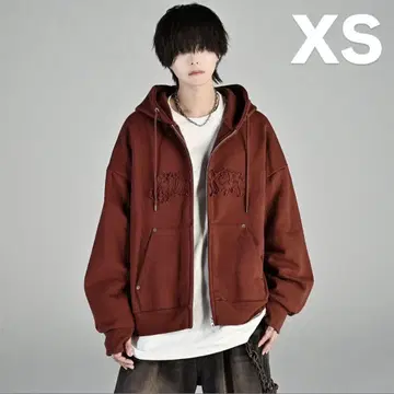 ADRER 헤비웨이트 로고 세미숏 빈티지 더블 지퍼 후드티