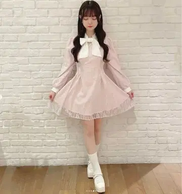evelyn 리본 턱 OP 핑크