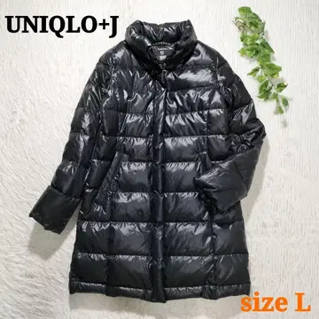 UNIQLO+J 다운 코트 스탠다드 칼라 광택 블랙 L