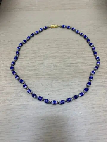 셰브론 비즈 목걸이 골드 컬러 빈티지 블루 B70