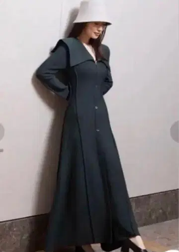 snidel 빅칼라 홀 원피스 다크 그린