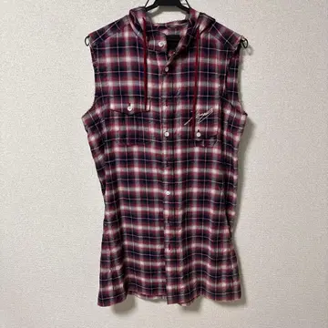 잔지 체크 무늬 후드 부착 빨간색