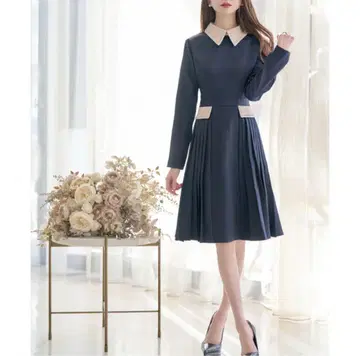 비쥬 칼라 플리츠 원피스