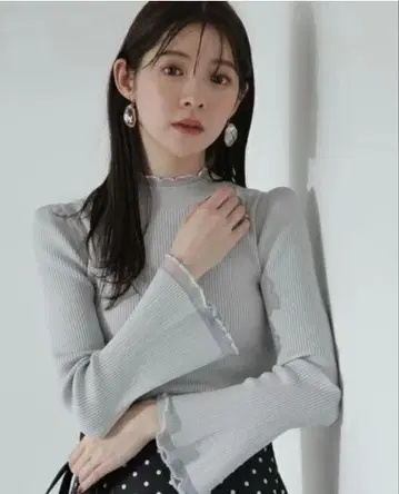 프로포션 바디 드레싱 시어 디테일 리브 니트 그레이