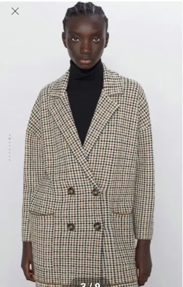 ZARA 체크 무늬 하운드투스 체크 니트 자켓 M사이즈