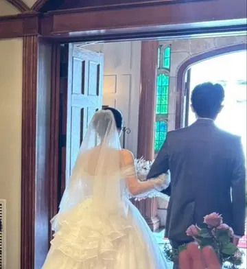 화이트 웨딩 베일 웨딩 글로브 파니에