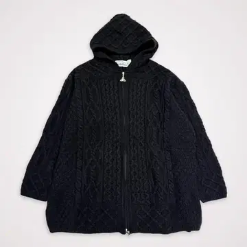 arancrafts XL 아일랜드제 아란 니트 지퍼 가디건 블랙
