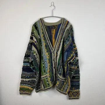 쿠지 90s 올드 3D 긴팔 V넥 니트 가디건 XL