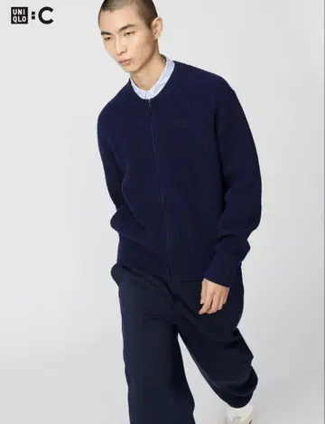 UNIQLO C 크루넥 풀 집업 가디건 (네이비)