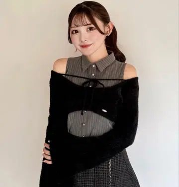 셔츠 레이어드 샤기 니트 노마에 블랙 스트라이프