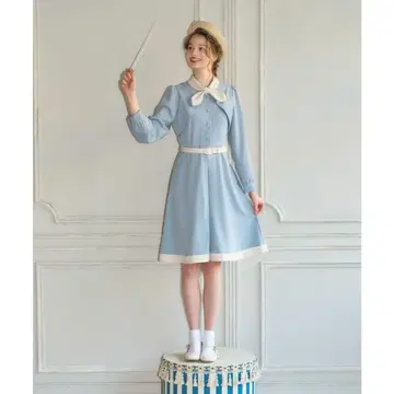 핀토 레이어드 바이컬러 원피스 블루 x 화이트 fi.n.t