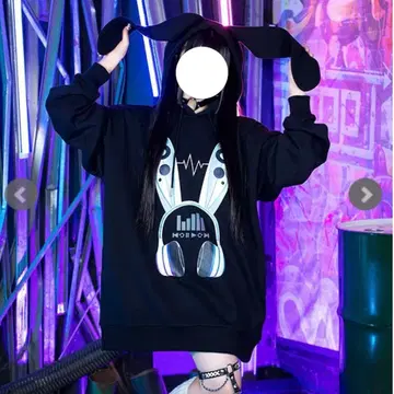 LISTEN FLAVOR 사이버 토끼 귀 헤드폰 후드티