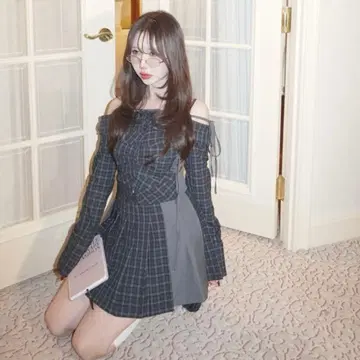 Amerge 2way offshoulder check blouse