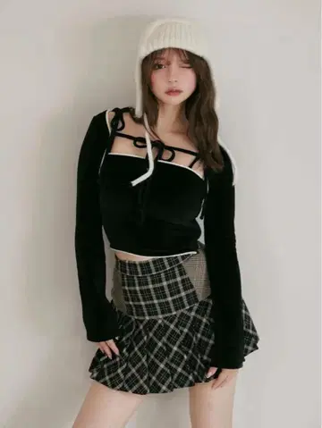 andmary Coco check pleats skirt