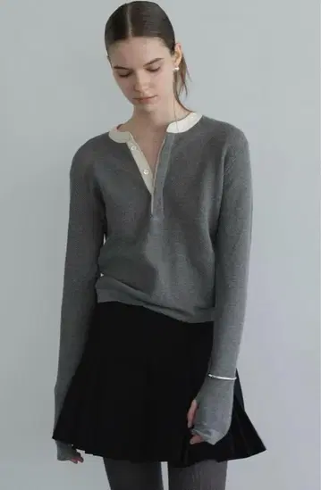 CLANE MESH HENLEY NECK TOPS