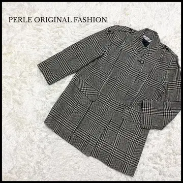 새상품급 [PERLE] 체크 무늬 체스터 코트 여성용 하운드투스 아우터