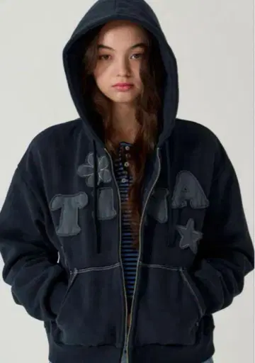 TINA:JOJUN 속기모 로고 패치워크 후디