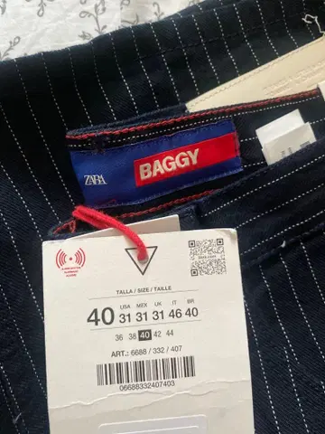 [ ZARA ] 40 #CHAMPION 스트라이프 배기 핏 청바지