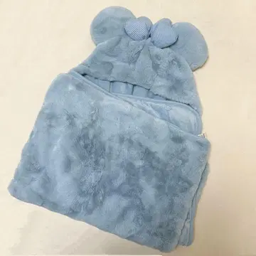 미니 후드 부착 담요 판초 블루