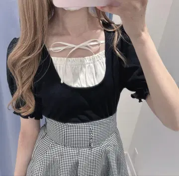 evelyn 반팔 쿠슈 리브 TP / 블랙