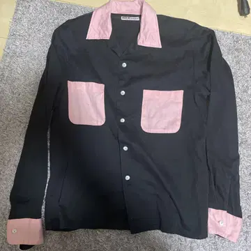 로카빌리 펑크 록 핑크 절개 오픈 카라 셔츠