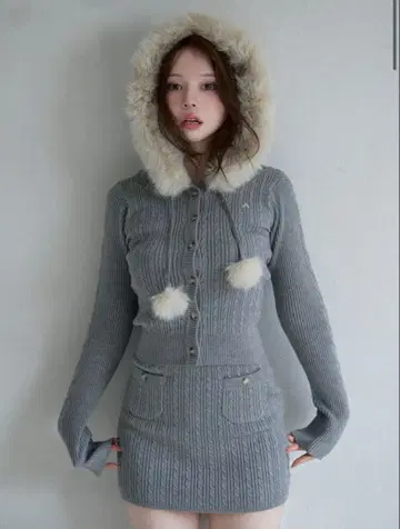 andmary Reo fur knit set up
