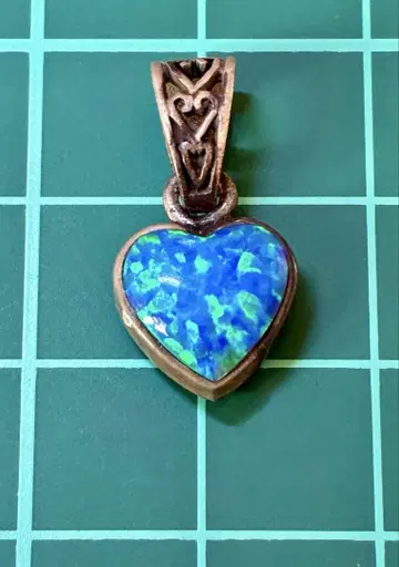 실버 925 오팔풍 하트 펜던트 탑 앤티크풍