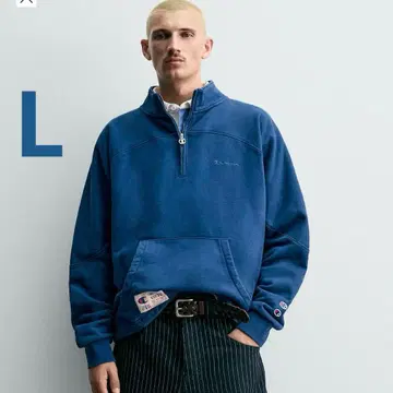 택 포함 새상품 ZARA 챔피온 콜라보 지퍼 넥 스웨트 셔츠 L