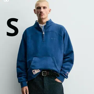 택 포함 새상품 ZARA 챔피온 콜라보 지퍼넥 스웨트 셔츠 S