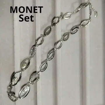 MONET 실버 오벌 링크 목걸이와 귀찌 세트