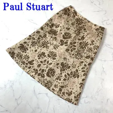 폴 스튜어트 무릎 아래 기장 스커트 베이지 실크 울 8 C3426