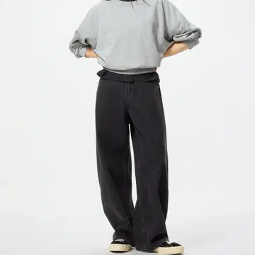 UNIQLO 배기 커브 청바지 숏 다크 그레이 29