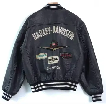 Harley Davidson 빈티지 자수 로고 가죽 자켓 블랙