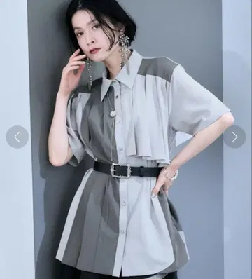 HARE 아지메 플리츠 셔츠 반팔 그레이