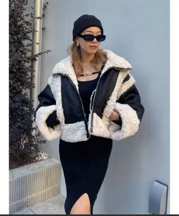 EVRIS 숏 페이크 무스탕 블루종