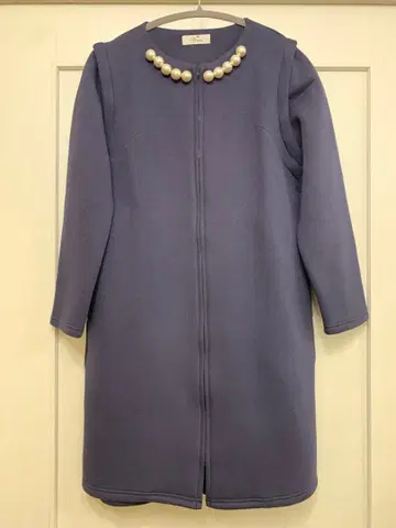 2way 본딩 코트 네이비 목 진주 장식