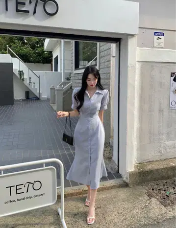 라이트 블루 반팔 셔츠 원피스