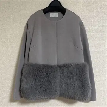 셀퍼드 퍼 자켓 퍼 블루종 그레이 노카라