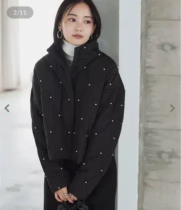 펄 장식 퀼팅 코트