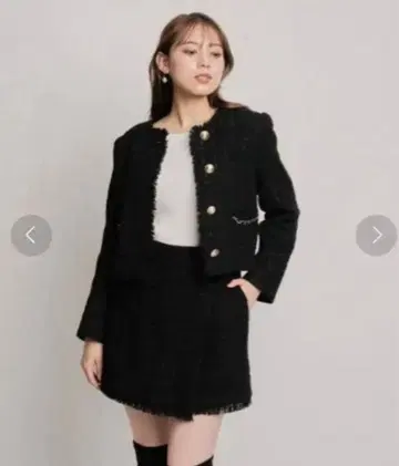 마이 스트라다 트위드 프린지 큐롯 랩스커트 디자인 블랙 38