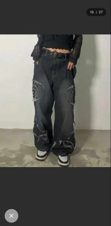 사이드 컷오프 배기 데님 블랙