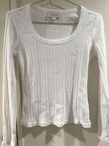 Calvin Klein Jeans 리브 긴팔 T셔츠 화이트