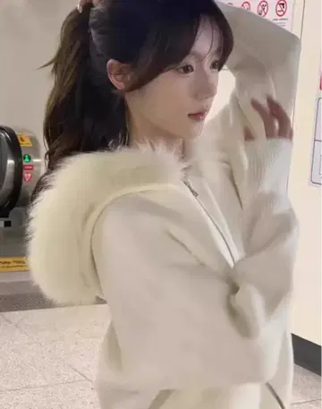 SHEIN 알리익스프레스 퍼 후드티 화이트 아이보리