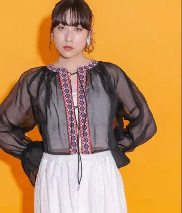 KBF 시어 보일 자수 블라우스